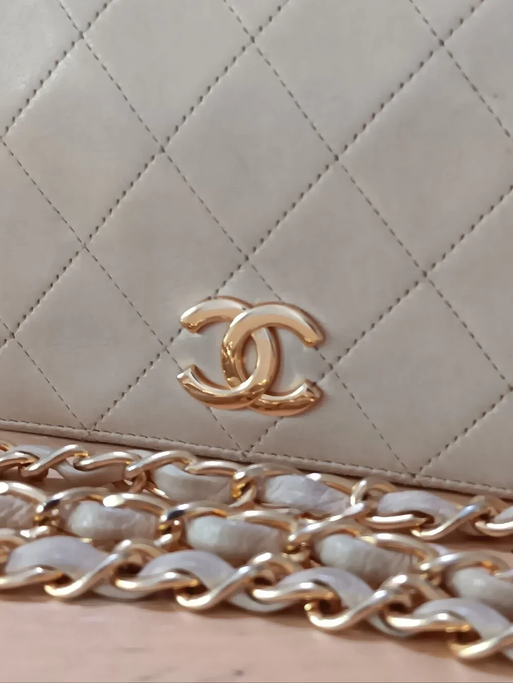 Chanel Vintage Small Full Flap Beige Lambskin 24K Gold Plated ✨ COA - Picture 13 of 15